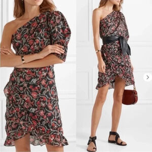 Isabel Marant floral one shoulder Esther mini dress
